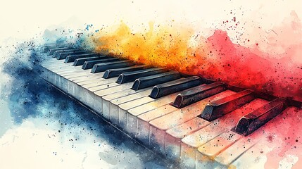 Watercolor Artistic Piano Keys with Gradient Effect