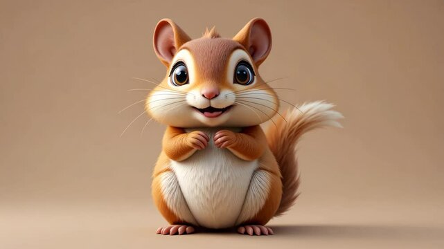Cartoon Chipmunk Smiling Against A Simple Brown Background With Adorable Features and Joyful Expression