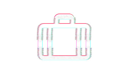 Icon suitcase is distorted. Glitch. Noise, chromatic aberration, geometric distortion