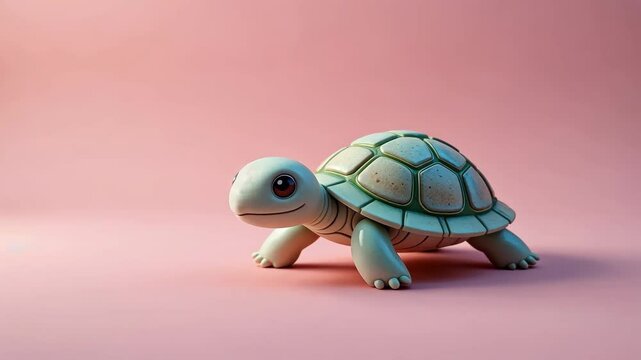 Cartoon Turtle in Pastel Pink Background with a Playful Expression