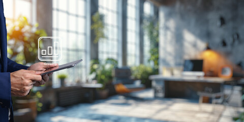 Business Growth Concept with Tablet in Bright Modern Workspace