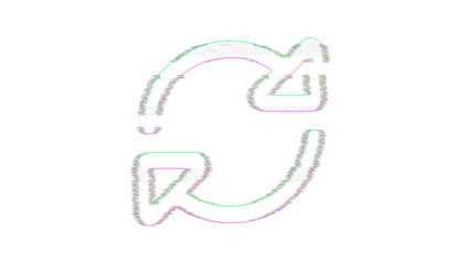 Icon sync  is distorted. Glitch. Noise, chromatic aberration, geometric distortion