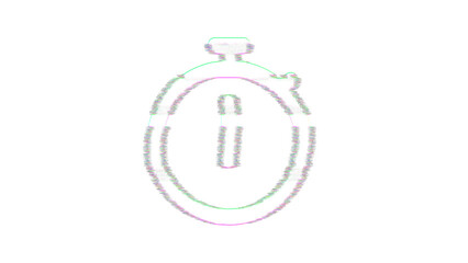 Icon stopwatch is distorted. Glitch. Noise, chromatic aberration, geometric distortion