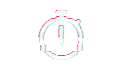 Icon stopwatch is distorted. Glitch. Noise, chromatic aberration, geometric distortion