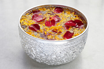 Water with flower. Thai tradition, Songkran festival concept