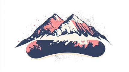 Pastel Mountain Decals on Isolated White Background