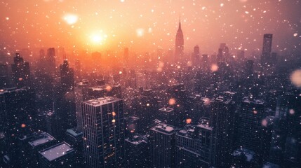Fototapeta premium snowy sunset over manhattan skyline