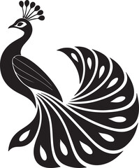 A Peacock Silhouette vector art illustration showcases the graceful outline of a peacock, highlighting its elegant feathers, monochromatic design ideal for creative projects.