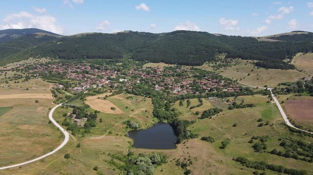 Aerial view of village of Zheravna with nineteenth century houses, Sliven Region, Bulgaria