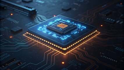 Fototapeta premium Secure Data Processing: A Gold Padlock on a Circuit Board