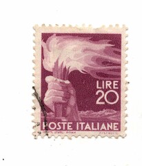 An old postage stamp from Italy isolated on a white background.