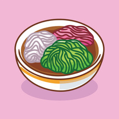 Cute cartoon vector illustration of putu mayang cake is a unique Indonesian traditional food
