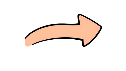 Hand-Drawn Curved Cartoon Arrow Icon in Peach Color isolated on transparent background.