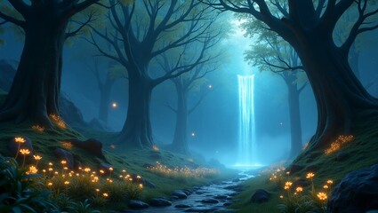 Magical Fantasy Landscape – Enchanted Forest with Glowing Elements