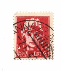 An old postage stamp from Italy isolated on a white background.