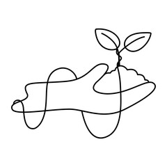 hand holding a plant doodle outline
