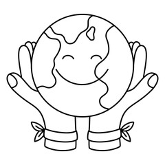 Hands Holding Earth doodle outline