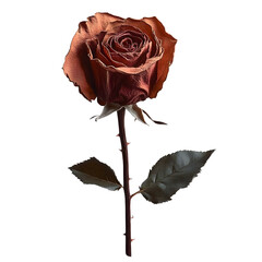 single red dried old rose with withered petals isolated on a transparent background