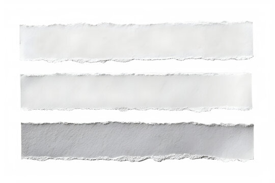 Set of three horizontal torn paper strips with rough edges, isolated on transparent background for design and text placement