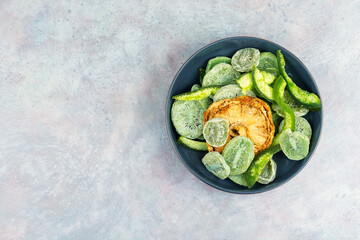 Sweet candied fruit, dried crystallized kiwis.