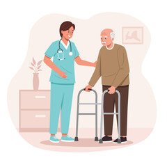 Caring Nurse Assisting Elderly Man