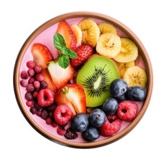 Obraz premium Delicious Strawberry Banana Kiwi Smoothie Bowl with Berries Top View