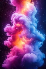 Fototapeta premium Vibrant cosmic smoke plume blends pink, blue, and orange in a dark background