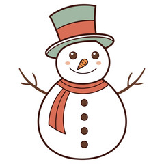 Cheerful Snowman Cartoon with Hat and Scarf Smiling in Festive Winter Design Isolated