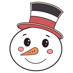 Cheerful Snowman Head with Hat, Carrot Nose, Black Eyes and Rosy Cheeks