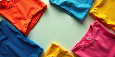 Flat lay of colorful clothing items on a surface , textile, textures