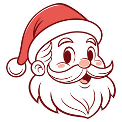 Santa Claus Head with Red Hat, Smiling Face, and White Beard Outline