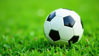 Obraz premium Flat soccer ball icon on green grass, sports, field