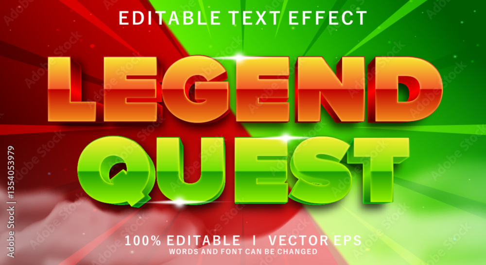 Poster legend quest 3d vector text effect with modern style design