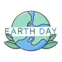 Earth with leaves with the word earth day