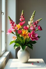 Beautiful flowers arrangement in a minimalist room, beauty, still life