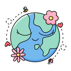 earth with flower heart bee butterfly