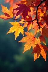 Fototapeta premium Colorful autumn leaves branch with tree silhouette, foliage, trees