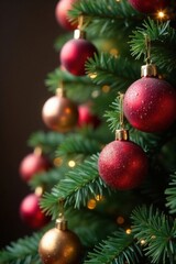 Colorful hanging ornaments on a Christmas tree, Holiday cheer, Christmas decorations, Holiday balls