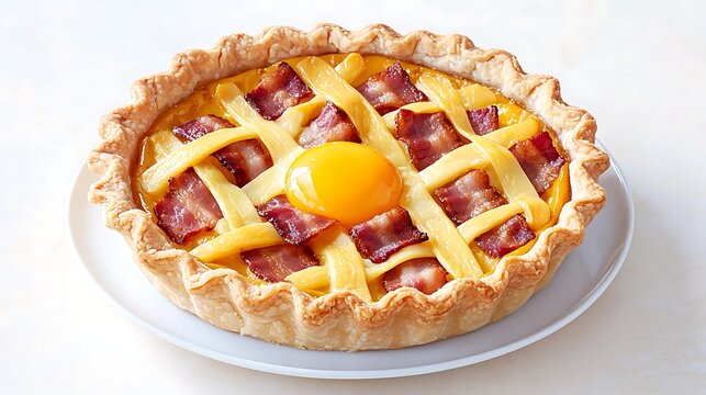 Bacon for Egg, & Custard Tart on Plate.