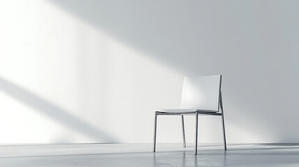 Elegant 3D Minimalist Chair with Simple Curves Against White Wall

