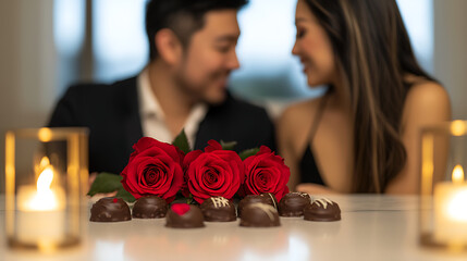Intimate Valentine's Day Dinner with Candles, Roses, and Chocolates

