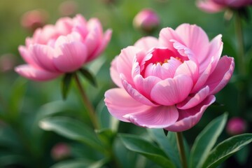Obraz premium Delicate pink peonies in soft focus, floral, watercolor