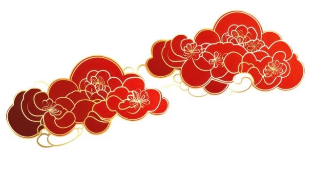 Asian and Chinese style elegant red clouds isolated on white background