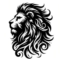 Fototapeta premium Black tattoo on a white background with the image of a lion, tattoo