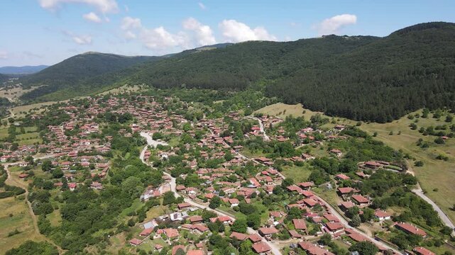 Aerial view of village of Zheravna with nineteenth century houses, Sliven Region, Bulgaria