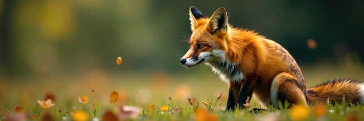 Fototapeta premium Fox with bushy tail and sharp claws , vector illustration, digital drawing