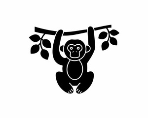 creative details Monkey Hanging from a Tree Icon vector illustration