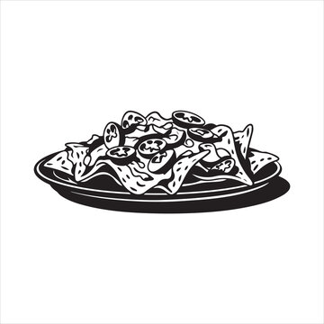 black and white nachos on plate clip art preview
