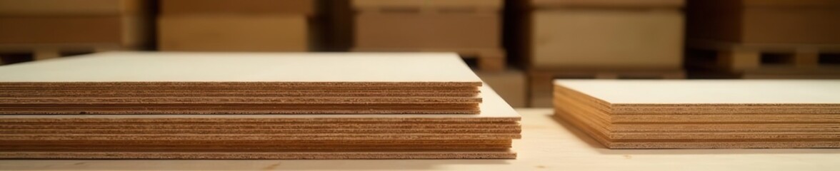 Neat stacks of plywood sheets ready for shipping , wood product, storage