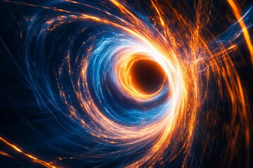 Vortex of blue and orange light symbolizing quantum entanglement against a dark backdrop